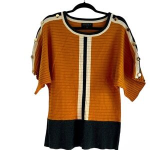 Joseph A Qu'est-ce Que C'est Color-block Sweater Gold Button Embellishments 1X